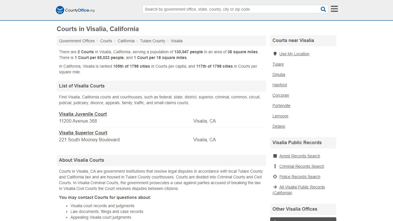 Courts - Visalia, CA (Court Records & Calendars) - County Office